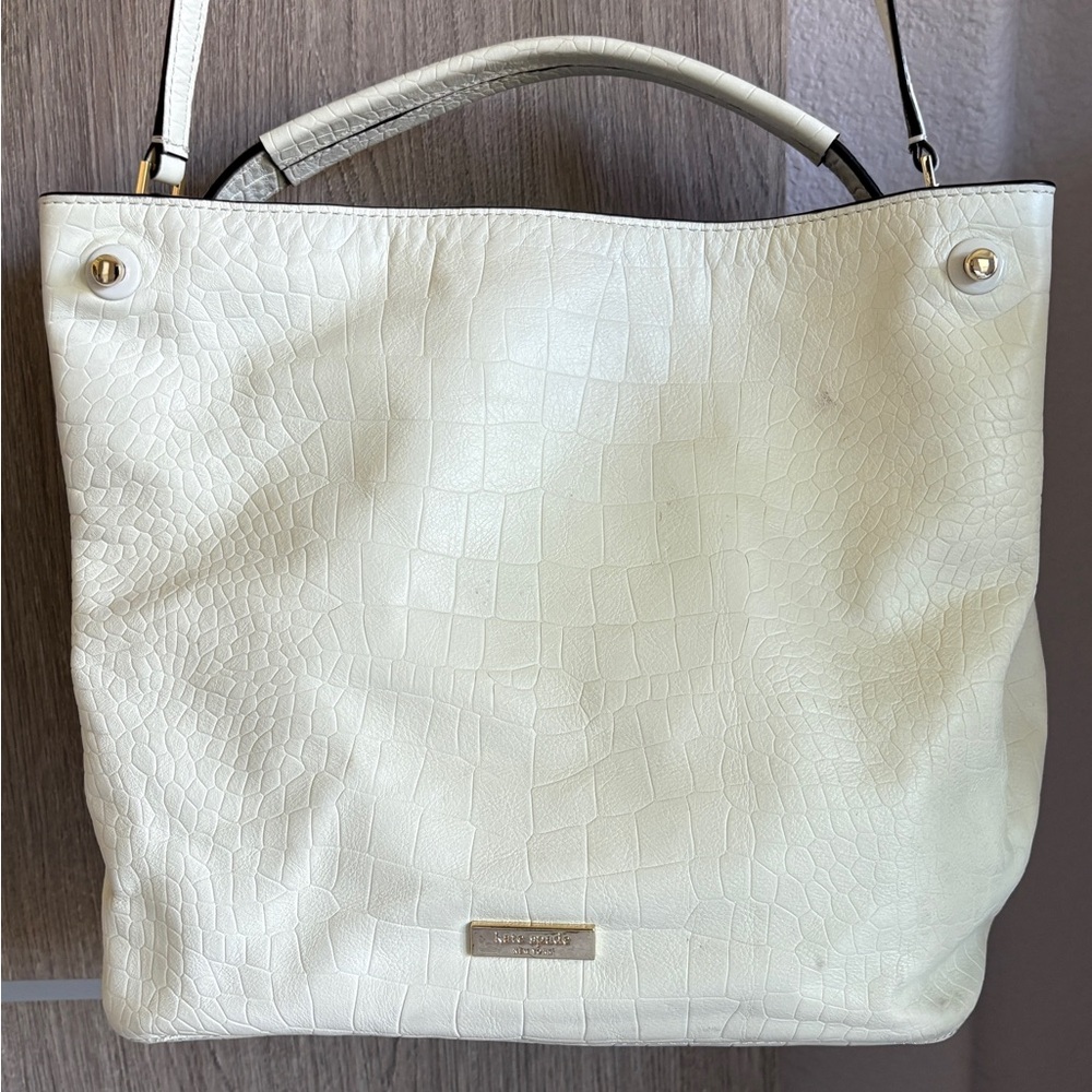 Kate Spade Cream Croc-Embossed Leather Shoulder Bag